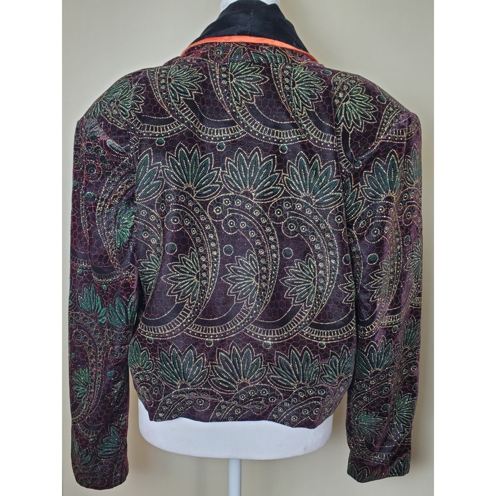 Vintage Velvet Glitter Paisley Jacket Festival Maximalist Elton John‎ 10 Petite